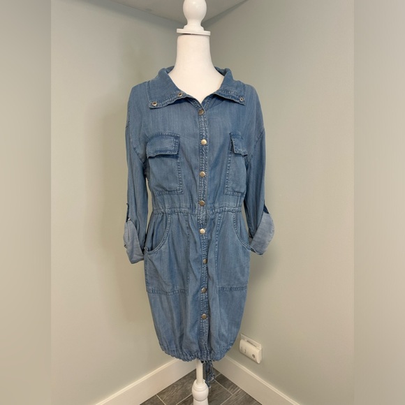 LULUS London Skies Women’s Shirt Dress Jacket Chambray Sz Small Comfy Casual - Picture 4 of 13